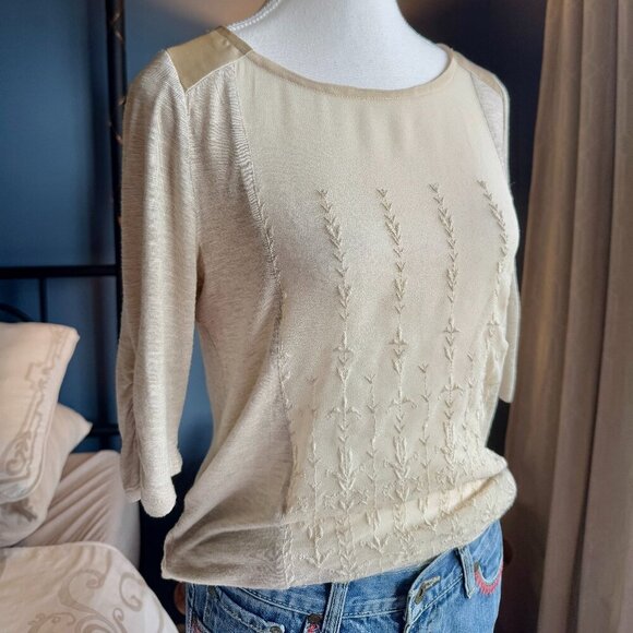 Lucky Brand Cream  Chiffon Embroidered Shirt - Picture 5 of 10